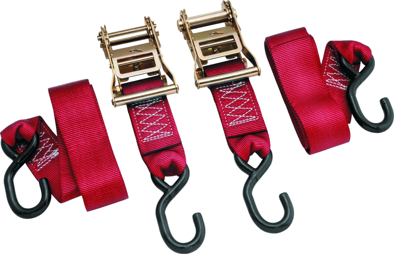 BikeMaster 2x84in Ratchet Tiedown Pair - Red - Powersports Haven