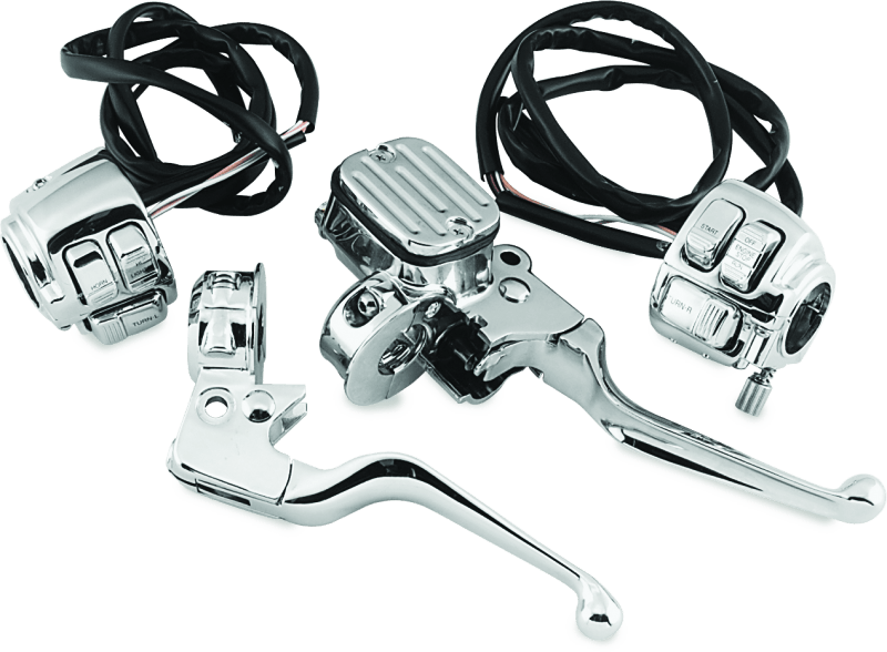 Bikers Choice 96-05 Big Twin 9/16in Bore Chrome Handlebar Control Kit With Chrome Switches - Powersports Haven