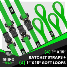 Load image into Gallery viewer, Rhino USA Medium Duty Ratchet Strap Tie-Down 4-Pack (Green) - Powersports Haven