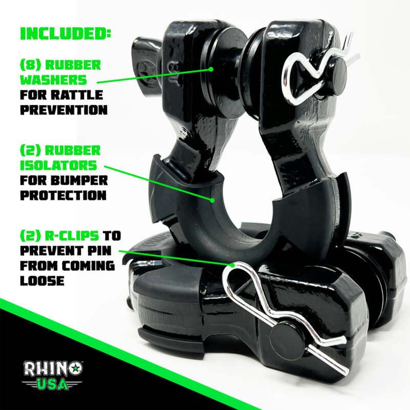 Rhino USA 8T Super Shackle 2-Pack (Matte Black) - Powersports Haven