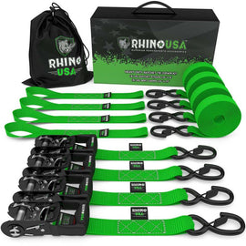 Rhino USA Heavy Duty Ratchet Tie-Down 4-Pack Green 1.6In X 15Ft - Powersports Haven
