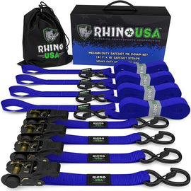 Rhino USA Medium Duty Ratchet Strap Tie-Down 4-Pack (Blue) - Powersports Haven