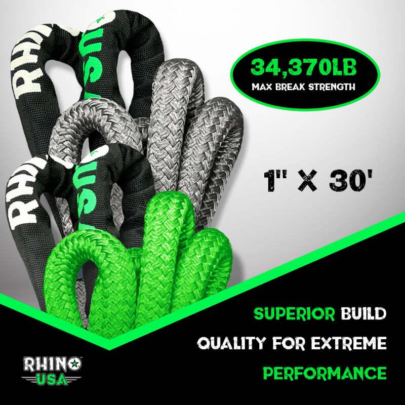 Rhino USA Kinetic Energy Recovery Rope (1In X 30Ft) Gray - Powersports Haven