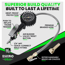 Rhino USA 100 Psi Analog Tire Inflator Gauge - Powersports Haven