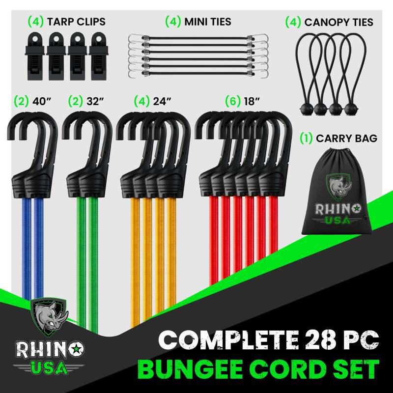 Rhino USA 28Pc Bungee Cord Assortment - Powersports Haven