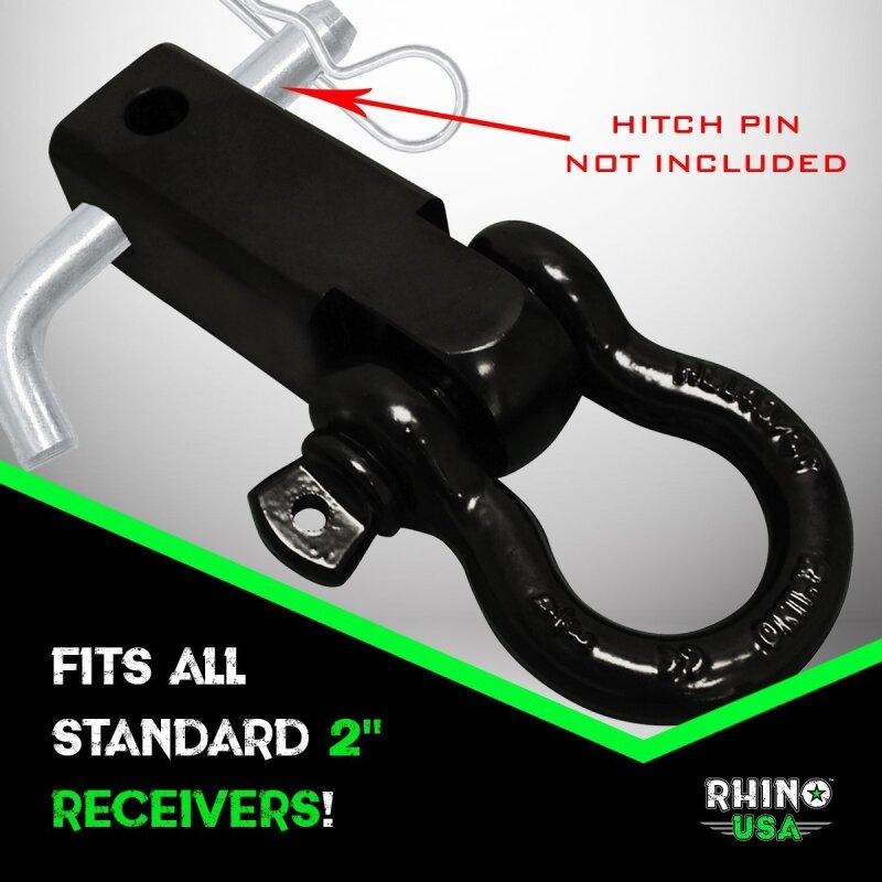 Rhino USA Shackle Hitch Receiver W/ D-Ring (Black) - Powersports Haven