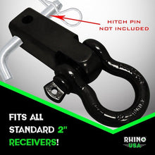 Load image into Gallery viewer, Rhino USA Shackle Hitch Receiver W/ D-Ring (Black) - Powersports Haven