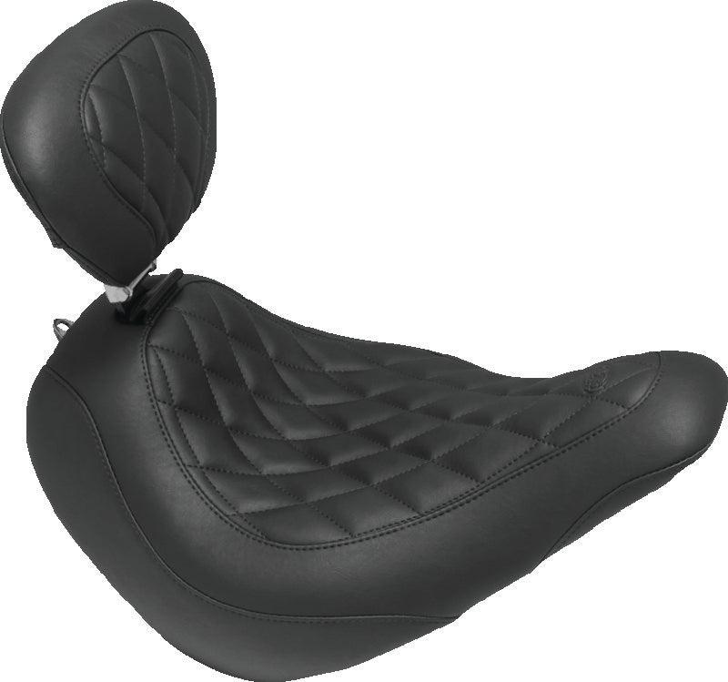Mustang 18-21 Harley Low Rider, Sport Glide Wide Tripper Solo Seat w/DBR Diamond Stitch - Black - Powersports Haven