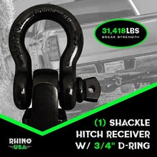 Load image into Gallery viewer, Rhino USA Shackle Hitch Receiver W/ D-Ring (Black) - Powersports Haven