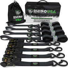 Load image into Gallery viewer, Rhino USA Medium Duty Ratchet Strap Tie-Down 4-Pack (Black) - Powersports Haven