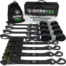 Rhino USA Medium Duty Ratchet Strap Tie-Down 4-Pack (Black) - Powersports Haven
