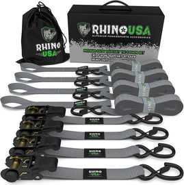 Rhino USA Medium Duty Ratchet Strap Tie-Down 4-Pack (Gray) - Powersports Haven