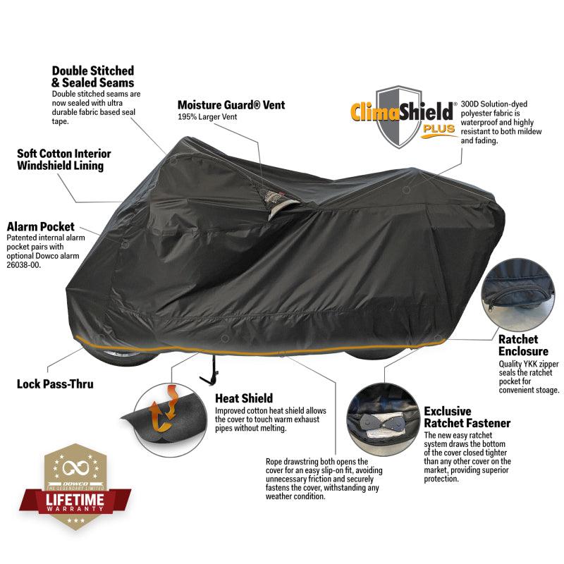 Dowco Cruisers (Small/Large) WeatherAll Plus Ratchet Motorcycle Cover Black - XL - Powersports Haven