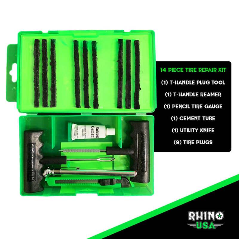 Rhino USA 14-Piece Compact Tire Repair Plug Kit - Powersports Haven