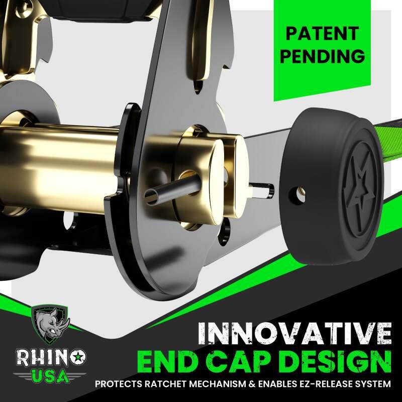 Rhino USA Medium Duty Ratchet Strap Tie-Down 4-Pack (Green) - Powersports Haven