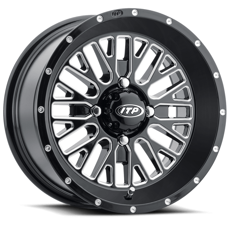 ITP Momentum 14x7 / 4x156 BP / 30mm Offset Black w/ Milled Accents Wheel - Powersports Haven