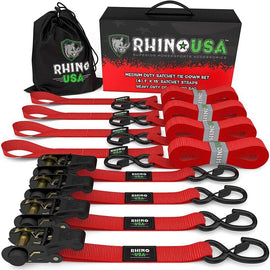 Rhino USA Medium Duty Ratchet Strap Tie-Down 4-Pack (Red) - Powersports Haven