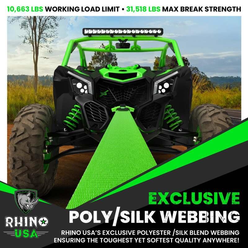 Rhino USA Recovery Tow Strap 3Inx30Ft (Green) - Powersports Haven