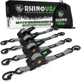 Rhino USA Retractable Ratchet Straps (4Pk 1Inx10Ft) (Gray) - Powersports Haven