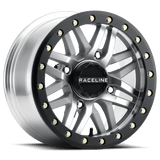 Raceline A91MA Ryno 15x7in/4x156 BP/10mm Offset/132.5mm Bore - Machined & Black Ring Beadlock Wheel