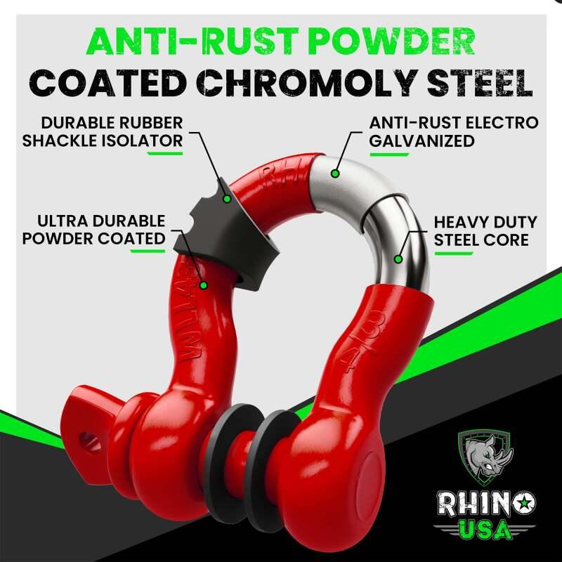 Rhino USA 3/4In D-Ring Shackle Set (2-Pack)(Red) - Powersports Haven