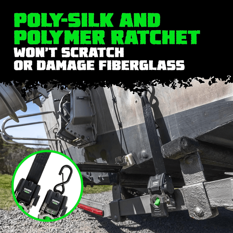 Rhino USA Retractable Transom Straps (2 Pack-Black) - Powersports Haven