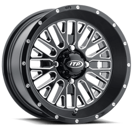 ITP Momentum 14x7 / 4x110 BP / 10mm Offset Black w/ Milled Accents Wheel - Powersports Haven