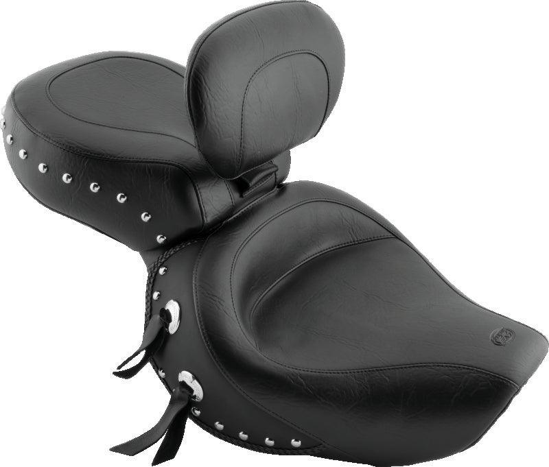 Mustang 00-08 Honda VT1100 Sabre,97-08 Spirit,87-97 Shadow Wide Touring 1PC Seat w/Studs - Black - Powersports Haven