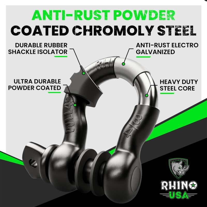 Rhino USA 3/4In D-Ring Shackle Set (2-Pack) Matte Black - Powersports Haven