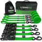 Rhino USA Heavy Duty Ratchet Tie-Down 4-Pack (Green) 1.6In X 8Ft - Powersports Haven