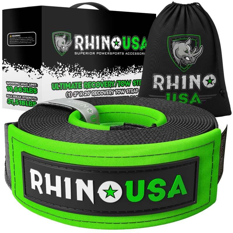 Rhino USA Recovery Tow Strap 3Inx20Ft (Black) - Powersports Haven