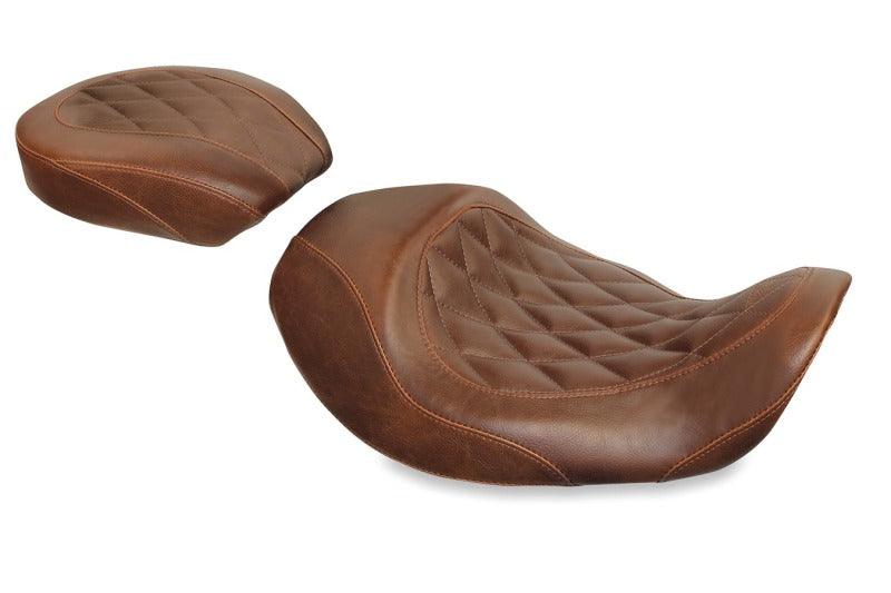 Mustang 06-17 Harley Dyna Wide Tripper Forward Solo Seat Diamond Stitch - Distressed Brown - Powersports Haven