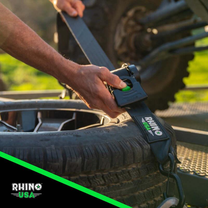 Rhino USA Retractable Ratchet Straps (4Pk 1Inx10Ft) (Gray) - Powersports Haven