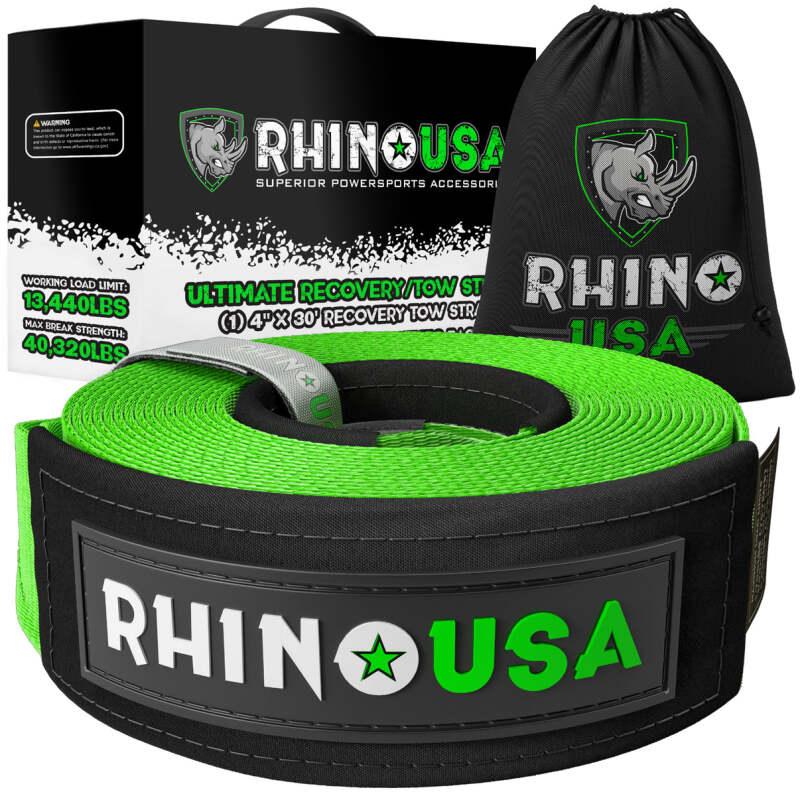 Rhino USA Recovery Tow Strap 4Inx30Ft (Green) - Powersports Haven