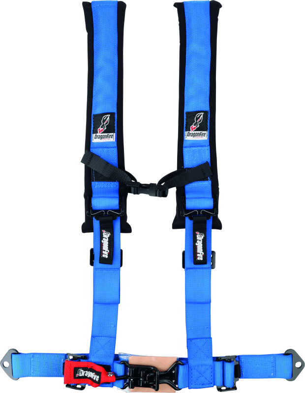 DragonFire Racing Harness- H-Style- 4-Point- 2in Buckle- Blue - Powersports Haven