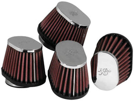 K&N Universal Chrome Oval Tapered Air Filter - 2in Flg ID x 4in OS L 3in OS W x 2.75in H - Powersports Haven