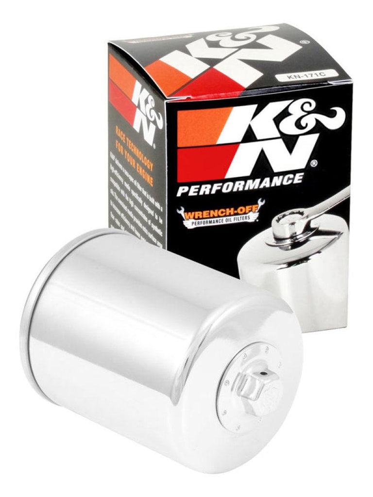 K&N Harley Davidson / Buell 3in OD x 4.063in H Chrome Oil Filter - Powersports Haven