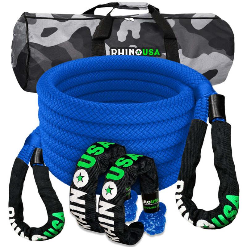 Rhino USA 7/8In X 30Ft Kinetic Rope Recovery Kit W/Soft Shackles (Blue) - Powersports Haven