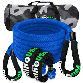 Rhino USA 7/8In X 30Ft Kinetic Rope Recovery Kit W/Soft Shackles (Blue) - Powersports Haven