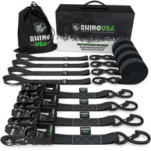 Load image into Gallery viewer, Rhino USA Heavy Duty Ratchet Tie-Down 4-Pack (Black) 1.6In X 8Ft - Powersports Haven