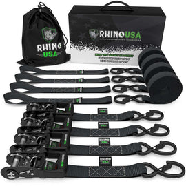 Rhino USA Heavy Duty Ratchet Tie-Down 4-Pack (Black) 1.6In X 8Ft - Powersports Haven