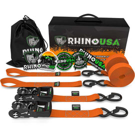 Rhino USA Heavy Duty Ratchet Tie-Downs 2-Pack (Orange) 1.6In X 8Ft - Powersports Haven