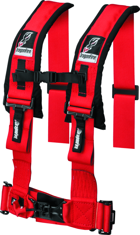 DragonFire Racing Harness- H-Style- 4-Point- 3in Buckle- Red - Powersports Haven