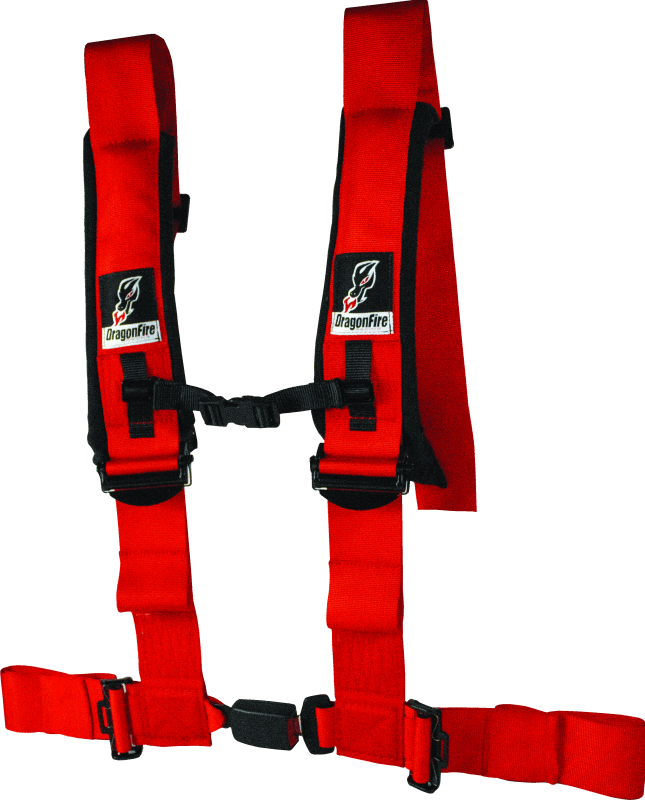 DragonFire Racing Harness- H-Style- 4-point- EZ-Adjust- 3in Buckle- Red - Powersports Haven