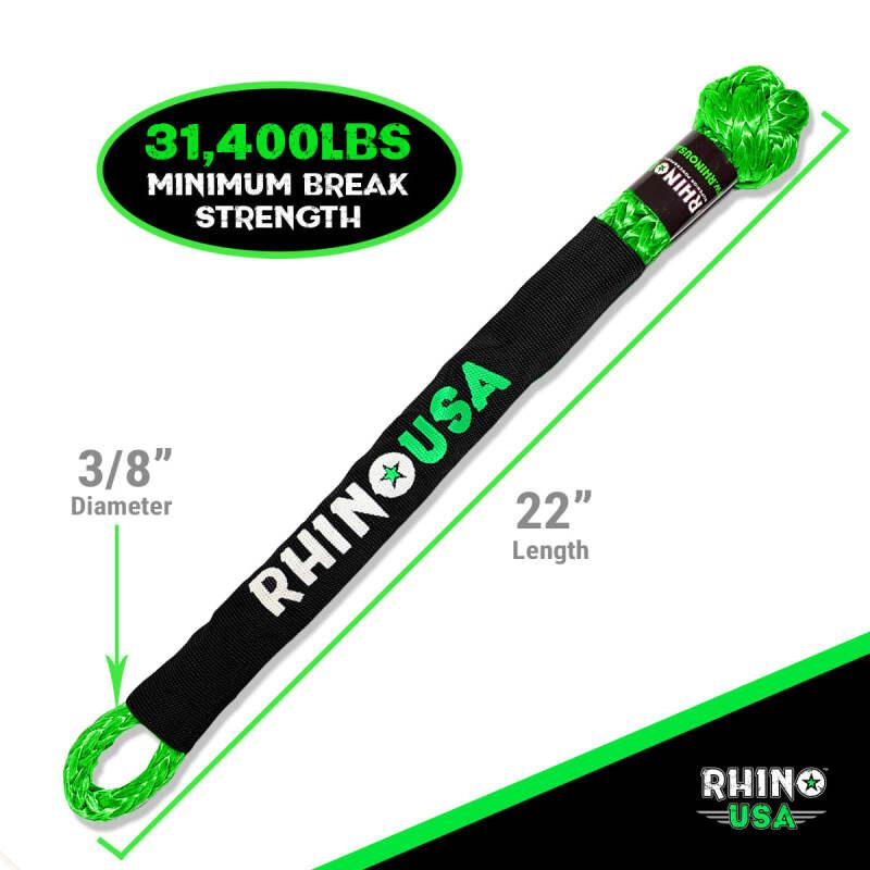 Rhino USA Synthetic Soft Shackle (2Pk 3/8InX22In) (Green) - Powersports Haven