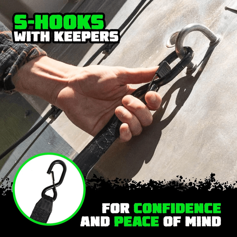 Rhino USA Retractable Transom Straps (2 Pack-Black) - Powersports Haven