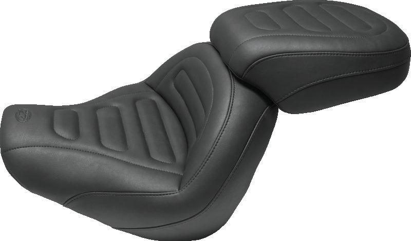 Mustang 18-21 Harley Fat Bob Standard Touring Solo Seat Trapezoid- Black - Powersports Haven