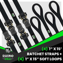 Load image into Gallery viewer, Rhino USA Medium Duty Ratchet Strap Tie-Down 4-Pack (Black) - Powersports Haven