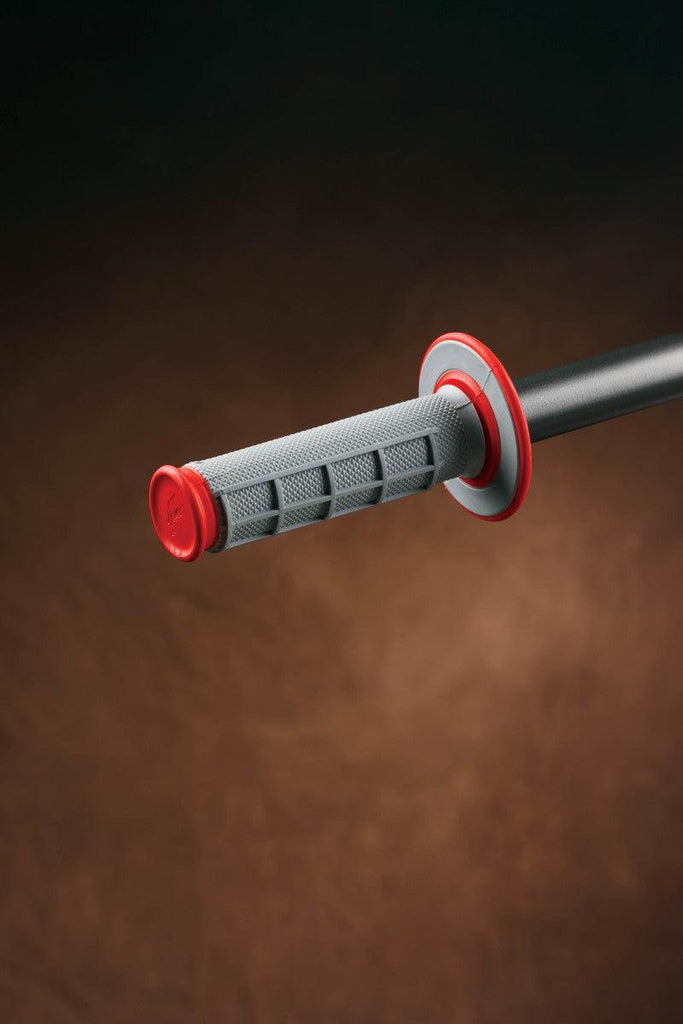 Renthal MX Dual Compound Grips 1/2 Waffle - Grey/ Red - Powersports Haven
