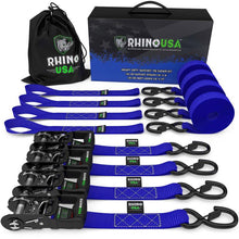 Load image into Gallery viewer, Rhino USA Heavy Duty Ratchet Tie-Down 4-Pack Blue 1.6In X 15Ft - Powersports Haven